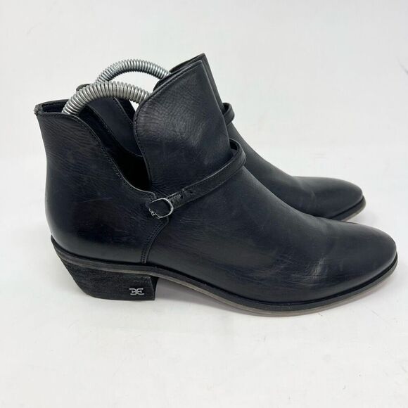 Sam Edelman Palmer Pointed Booties Women's 7 Black Leather Wrap Around Buckle - Picture 1 of 9